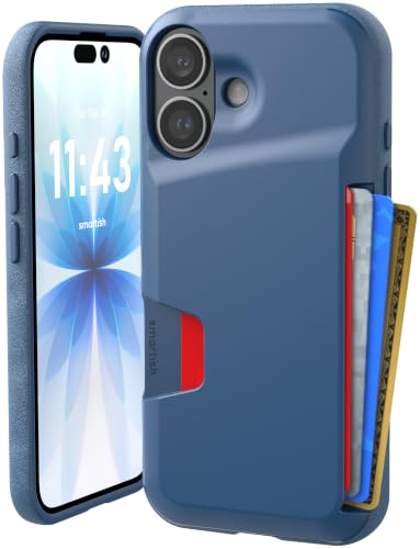 Smartish iPhone 16 Wallet Case - Wallet Slayer Vol. 1 [Slim + Protective] Credit Card Holder - Drop Tested Hidden Credit Card Slot Cover for Apple iPhone 16 - Blues on The Green