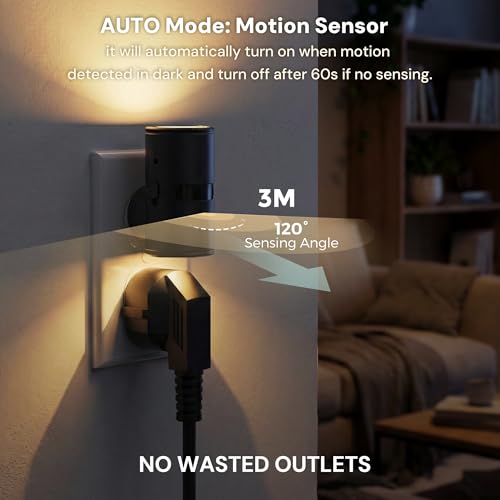 Image of L LOHAS LED Motion Sensor Night Light, Mini Motion Activated Night Lights Plug into Wall, Rotating Motion Sensor Light Indoor, Amber-3000K-5000K, 10%-50%-100% Lumen, Hallway Bedroom Stairway, 2 Pack