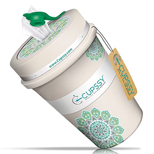 Cupssy Toallitas para el cuidado del cuero 3 en 1, caja para el cuidado y la renovación de la piel, en vaso de bambú rellenable con almohadilla aromática (33 toallitas), fabricado en Alemania, bambú