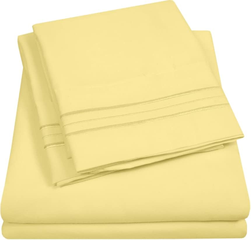 Set of 4 Queen Size Deep Pocket Bedroom Sheet Set - Pastel Yellow