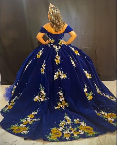 Puffy Velvet Quinceanera Dresses Ball Gown Off Shoulder Sweet 16 Dresses Beaded Sparkly Evening Gown3