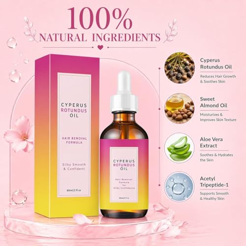Image of Cyperus Rotundus Oil 60ml | Natural Hair Removal Oil | Helps Reduce Body Hair Growth & Softens Regrowth | Moisturizing & Soothing Formula for Smooth Skin | For All Skin Types