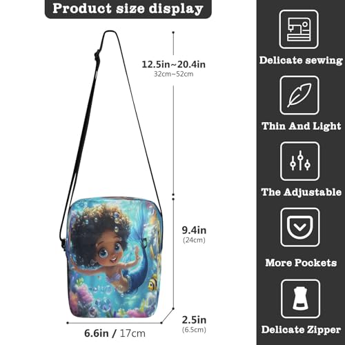 Crossbody Bag African American Black Girl Mermaid Princess Messenger Bag for Women Men Purse Shoulder Bag Satchel Bag with Adjustable Strap 214B88203