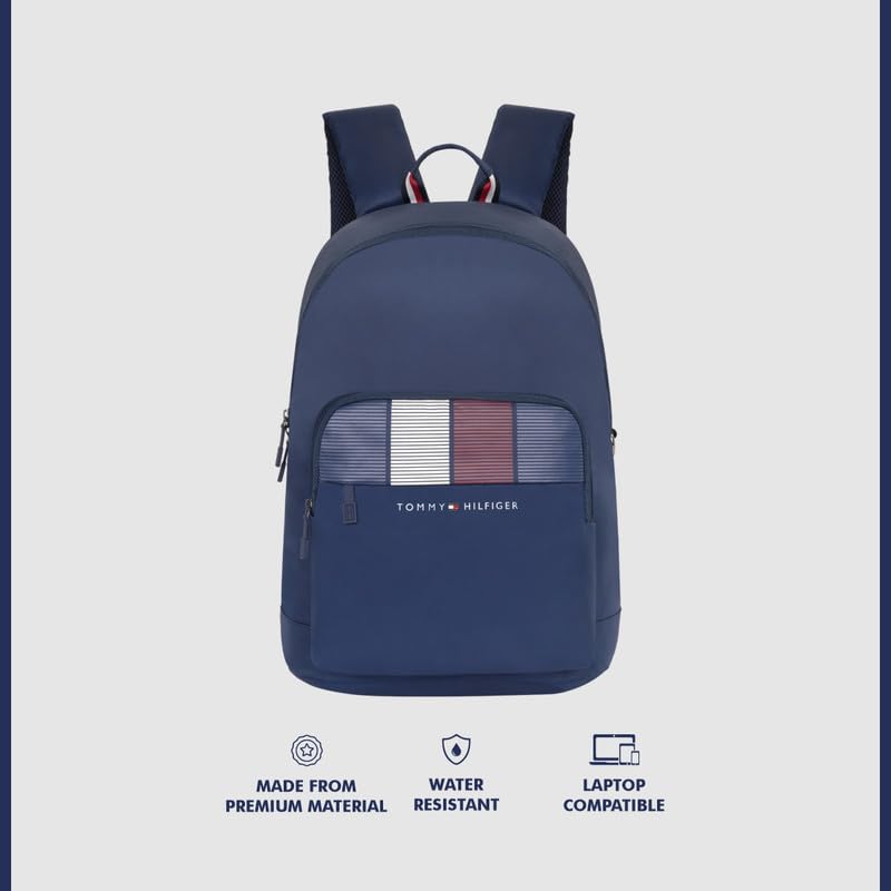 Image of Tommy Hilfiger Unisex Laptop Backpack Amulet | 15 Inch Laptop Compartment | Fashionable Stripe Print | Trolley Sleeve | 21L Capacity | Ideal For Office, Travel, College