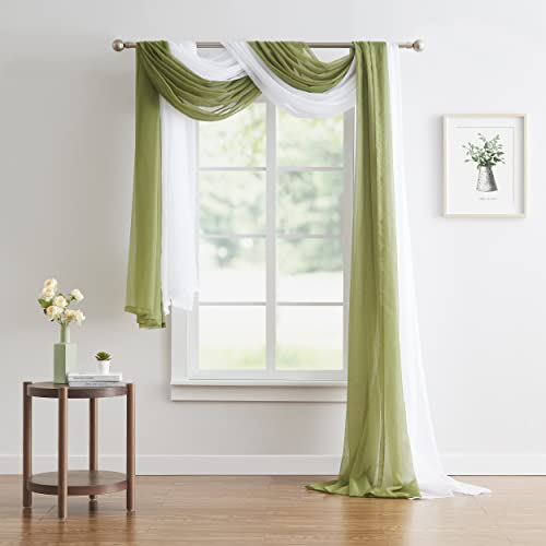 Warm Home Designs 24 Feet Long Sage Green Sheer Window Scarf. These Xxl Length Valance Scarves 54 X 288 Inches In Size. Great As Bed Canopy Or Wedding Arch Draping Fabric. Am Sage 288" #TOP5