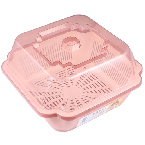 BAZEITFLOW キッチン食器収納ボックス 蓋付き 水切りかご 多機能ドレンバスケット 製 小型 ピンク 家用テーブルウェア整理用