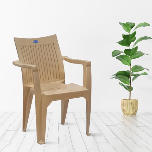 Image of Nilkamal Plastic Chair with Arm |Set of 4| 3 Year Warranty | for Home, Living Room, Outdoor | Marble Beige Colour | CHR2209