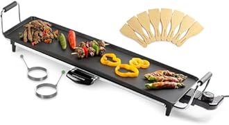 Andrew James Teppanyaki Grill Plate | XL Non-Stick Flat top Grill with Hot Plate | Teppanyaki Electric Griddle with 8 Wooden Spatulas and 2 Cooking Rings | Indoor grill for Cooking and Entertaining