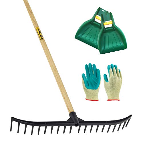 PDL – Pegdev - 20 Tooth Black Bunker Rake with Leaf Scoop Grab & Gardening Gloves | Heavy-Duty Garden Tool Set.