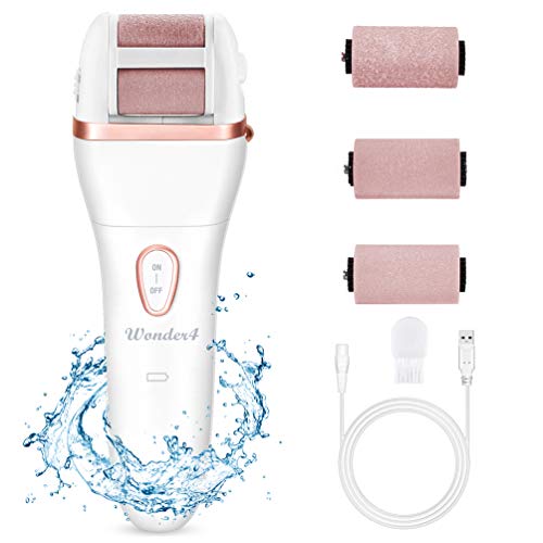 Wonder4 Electric Callus Remover - Rechargeable Electric Foot File Callus Shaver Hard Skin Remover Pedicure Tools with 3 in 1 Roller Heads, for Cracked Heels Calluses and Dead Skin