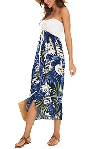 Image of Women's Beach Dress Summer Maxi Sundress Strapless Hawaiian Cover Ups Asymmetrical Wrap Dresses