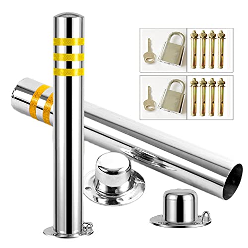 WDSOPK Parking Barrier Stainless Steel Parking Bollards 2 Pack Parking Barrier Lock Remote Parking Barrier Used for Lane Parking Interception（76x600mm）