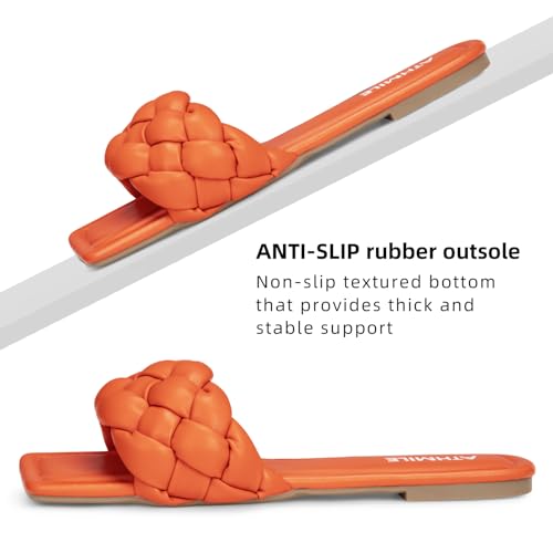 Image of ATHMILE Braided Womens Sandals 2026 Square Open Toe Fashion Slide Sandals | Women Summer Flat Sandals,Soft Leather,Slip on Shoes,Dressy,Causal,Beach,Vocation,Size 6-11