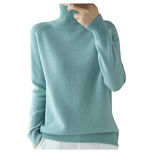 XINSHIDE Womens Sweaters, Cashmere Sweaters for Women, 100% Cashmere Long Sleeve Turtleneck Soft Warm Pullover Knit Jumpers Mint Green M