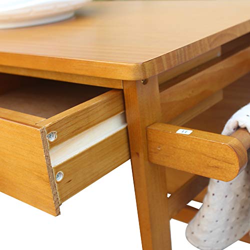FCH Kitchen Island Trolley Cart with 2 Square Stools and 2 Drawers Solid Wood Drop Leaf Table Easy Put Together - Thumbnail 6