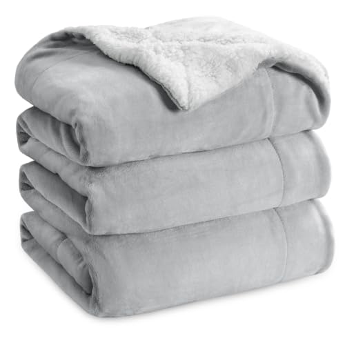 Image of Bedsure GentleSoft Sherpa Fleece Blanket Queen Size for Bed, Non-Heated, Thick and Warm Throw for Women and Men, Soft Fuzzy Plush Queen Blanket for Winter, Light Grey, 90x90 Inches