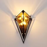 OOWOKS Vintage Wandleuchte Innen Kreative Fan Förmige Wandlampe mit Glas Lampenschirm Nachttischlampe Art Deco Wohnzimmerlampe 3000K Warmes Licht für Schlafzimmer Wohnzimmer Flur Korridor