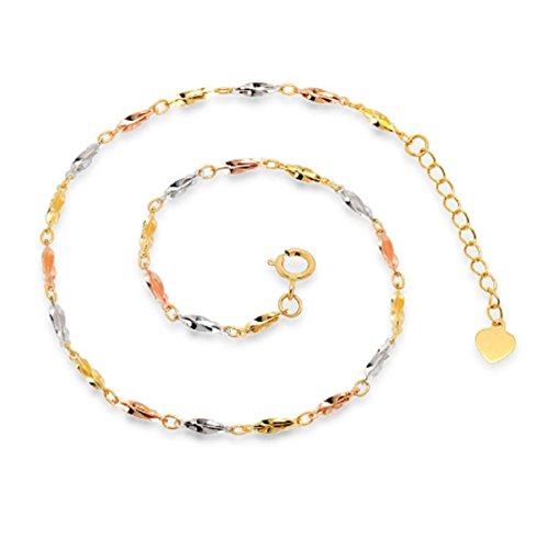 Bracelet solide Carambola en or pur 18K blanc rose et jaune pour femme