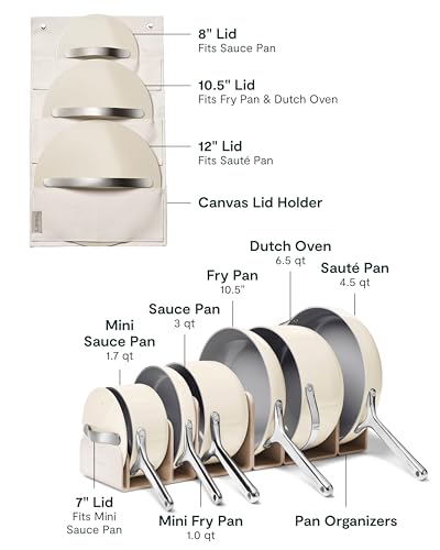 Image of Caraway 31-Piece Ceramic Cookware Bundle - Fry Pans, Saucepans, Saute Pan, Dutch Oven, Petite Cooker, Stir Fry, Rondeau, Stock Pot, Grill & Griddle Pans, Roasting Pan, Racks, Organizers - Cream