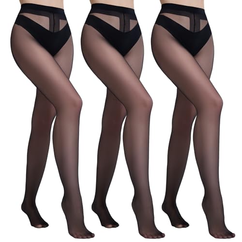 Yilanmy 3 Pairs Sheer Tights for Women Ultra Thin T-Crotch Pantyhose High Waist Stockings 20D