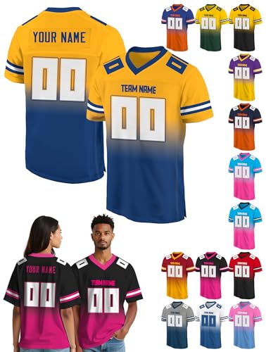 Custom Football Jersey - Personalized Name, Number & Logo, Gradient Customized Yellow & Blue Sports Jersey for Men, Women, Youth, Toddlers