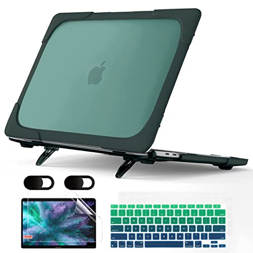 MEEgoodo for MacBook Air 13 inch Case 2021 2020 2019 2018 Release A2337 M1 A2179 A1932 with Touch ID Heavy Duty Rugged Shockproof Plastic Hard Shell with Fold Kickstand for MacBook Air 13.3, Teal