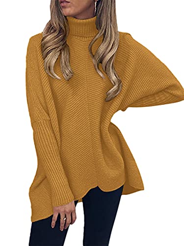 Image of ANRABESS Womens Casual Fall Sweater Turtleneck High Neck Batwing Sleeve Oversized Sweater Dress