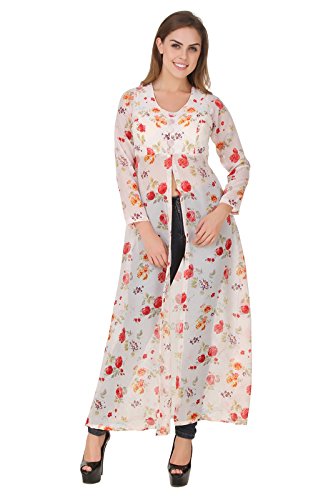 White Floral Printed Front Slit kurti 