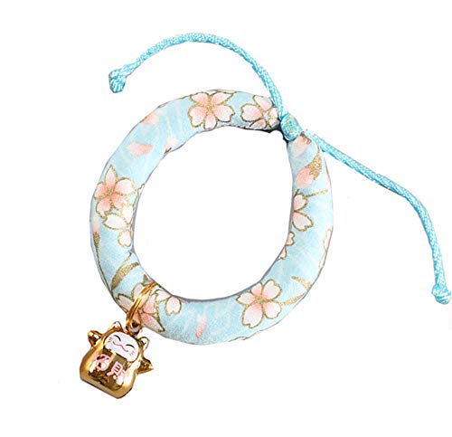 猫用首輪 猫首輪 鈴付き 子猫 ネコ 和柄 安全 軽量 ペット 首や被毛に負担 おしゃれな和風モダン 簡単脱着式 サイズ調節可能 15〜30cm 散歩 取り外し可能 お出かけ用 ペット用アクセサリー (ブルー)