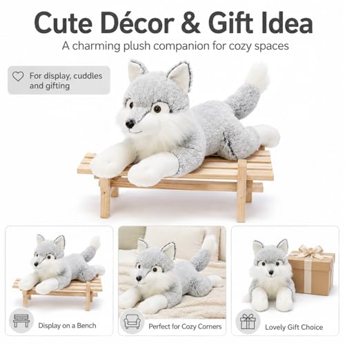 Image of BENINY 30 Inch Giant Wolf Stuffed Animal, Super Soft Big Winter Wolf Plush Toy Pillow, Fluffy Stuffed Wolf Plushie for Kids and Adults, Birthday