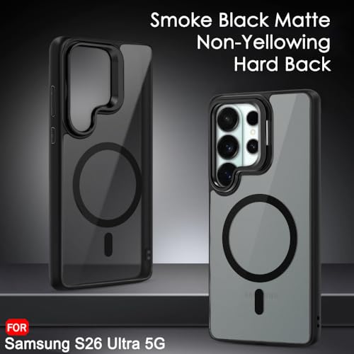 Image of TheGiftKart for Samsung S26 Ultra Case | Shockproof Hard Back Cover | Built-in Stand | Hybrid Shockproof Galaxy S26 Ultra Cover (PC & TPU, Matte Frosted Back, MagSafe Compatible, Translucent Black)