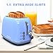 Toaster 2 slice, KitchMix Retro Stainless Steel Toaster with 6 Settings, 1.5 In Extra Wide Slots, Bagel/Defrost/Cancel Function, Removable Crumb Tray (Blue)