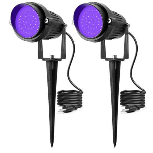 Fyielik LED Halloween Black Lights 15W Outdoor Blacklight Spotlights with US Plug IP66 Waterproof for Dance Party Glow in The Dark Stage Lighting Body Paint Fluorescent Poster Neon Glow(2Pack)