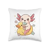 Cute Axolotl Drinking Boba Kawaii Duck Lover Throw Pillow