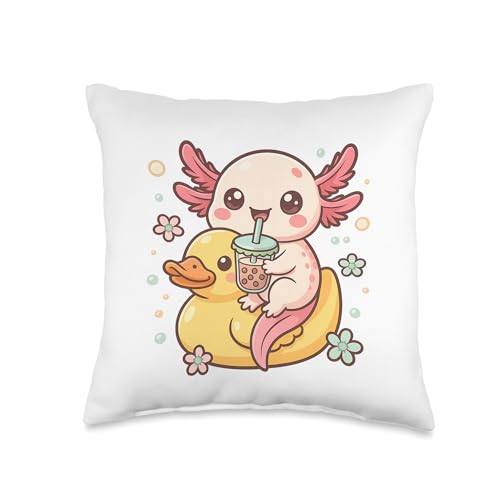 Cute Axolotl Drinking Boba Kawaii Duck Lover Throw Pillow