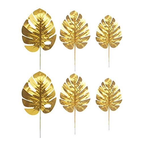 Kesio Lot de 12 feuilles de palmier artificielles 3 sortes - Décorations tropicales dorées - Tortue Monstera pour fête de mariage, maison, bureau, décoration à faire soi-même Cover