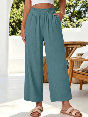 Image of ANRABESS Womens Wide Leg Cropped Palazzo Pants | Lightweight Breathable Elastic High Waisted Pants, Beach Vacation Flowy, Lounge & Casual Summer Trousers with Pockets