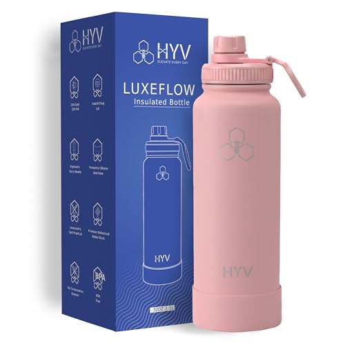Image of HYV LuxeFlow Insulated Water Bottle 1 Litre | Stainless Steel Sipper Bottle for Adults & Kids | Hot & Cold Flask for Gym, Office, Travel | Leakproof BPA-Free with Straw & Carry Handle | Powder Pink