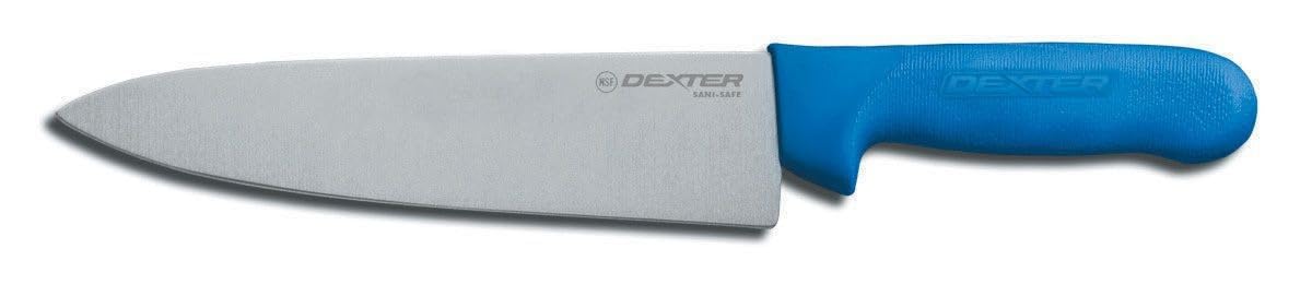 Dexter Russell S145-8C-PCP Cook's Knife, 8" DEXSTEEL High Carbon Stain-Free Steel Blade, Curved Edge Design, Blue Textured Polypropylene Handle, NSF Certified, Culinary Kitchen Chef Knife