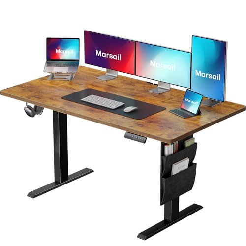 Image of Marsail Electric Standing Desk Adjustable Height Home Office Desks 55 inchx28 inch with Storage Bag,Sit Stand up Desks for Study,Writing,Work Computer 4 Memory Preset with Headphone Hook