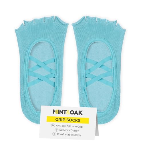 Image of Mint & Oak Pilates Socks with Grips for Women, Ankle Length Non-Slip Yoga Socks, Cotton Ideal For Yoga, Pilates, Gym, Workout, Cute Women's Gift