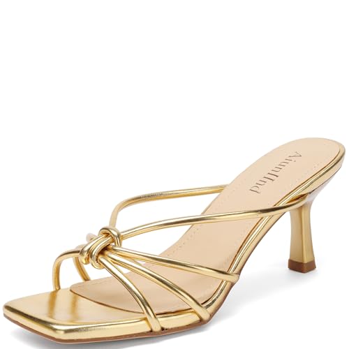 AIUNIIND Women's Kitten Heels Sandals Square Toe Strappy Thong Flip Flops with 2.5 Inch Heel for Dressy Casual Party Wedding or Office Wear