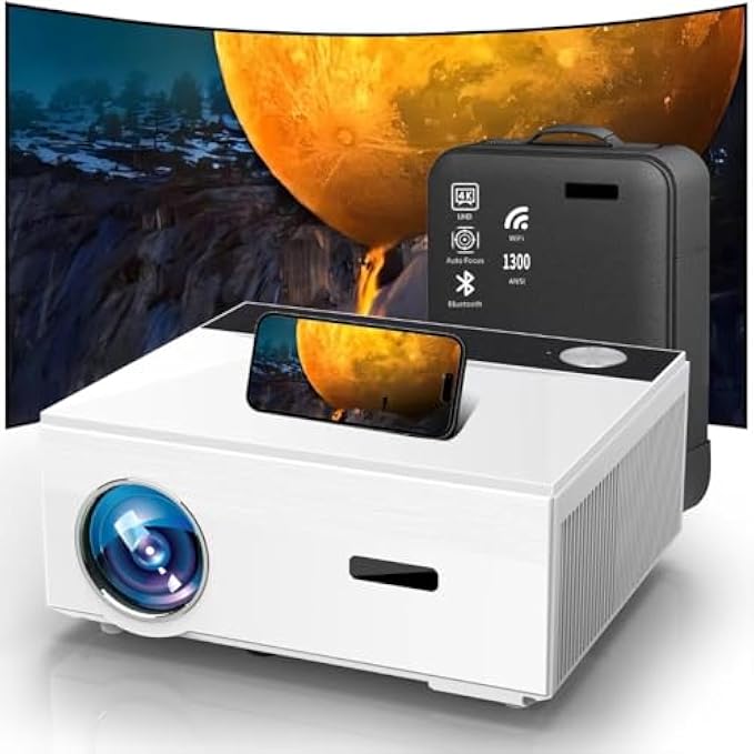 [Auto Focus & 4K Support] Smart Outdoor Projector with WiFi 6 and Bluetooth 5.2,DIPIKPRJ 1300ANSI Movie 4K Projector,50%Zoom & Auto Keystone,Dust-Proof ,Home Theater Projector 4K+for Phone/TV Stick/PC
