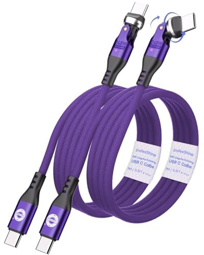USB Cable Type C to C PD 240W(1Pack 10ft) USB2.0 480MBPS & Data Transfer Cable 180° & 360° Rotation Charge Cables Phone Charge Cord for Type C Devices (Purple)