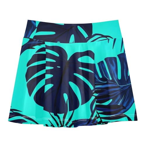Joisal Dark Blue Monstera Palm Leaves Kids Tennis Skirts Preppy Athletic Shorts Girls Skorts Flowy Skort 4t2