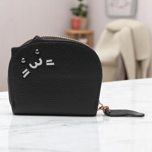 1Pcs Money Wallet Cartoon Kitten Shell Card Case PU Leather Black 10.8x9.3cm