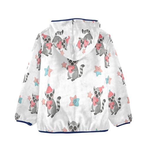 Cute Lemurs with Hats Stars Toddler Fleece Jacket Girl Boys Hooded Fleece Jacket Coat Warm Outwear Zip-up 3-10T2