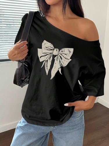 Image of SXV STYLE Unity Women Casual Bow Shoulder Loose T-Shirt