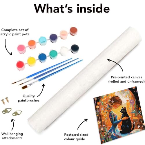 Image of Clendo DIY Paint by Numbers Kit for Adults Beginners, Cat and Moon Adult Paint by Numbers on Canvas, Acrylic Painting Crafts for Home Decor (16x20inch)
