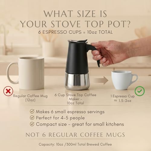 Image of Mixpresso 6 Cup Greca Moka Pot, Stainless Steel Stovetop Espresso Maker | 300ml /10oz Italian stovetop coffee maker with classic percolator design, ideal for preparing coffee at home or while camping